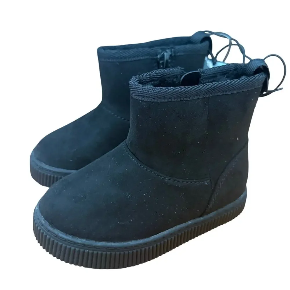 NWT Cat & Jack Size 5 Toddler Baby Boots Black Shearling Lined Felt Faux Suede